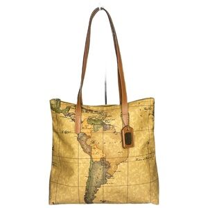 Alviero Martini Tan Map Design Tote